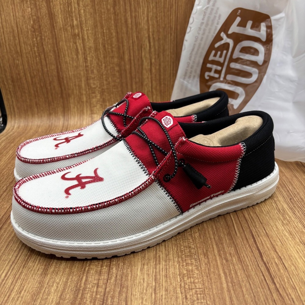 Hey Dude Wally Tri Alabama Crimson Tide Mens 12 Crimson White NEW Slip On Shoes - Picture 3 of 7
